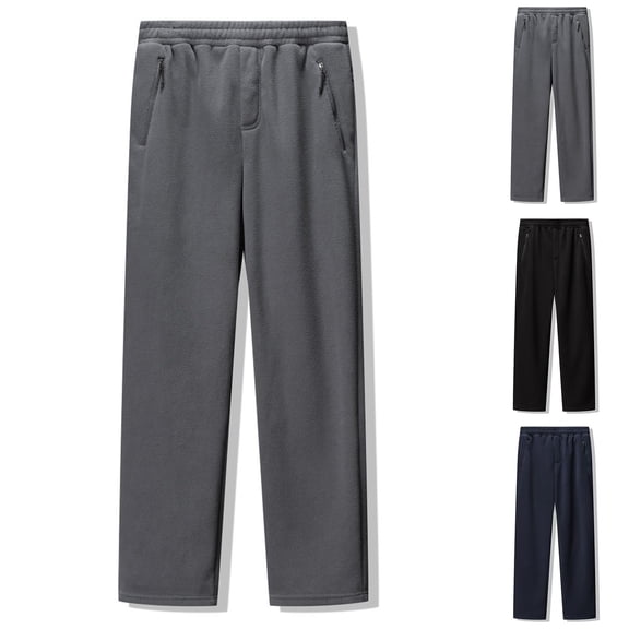 Men Warm Pants Winter Casual Lined Thickened Trousers Straight Leg Comfortable Grey Pant
