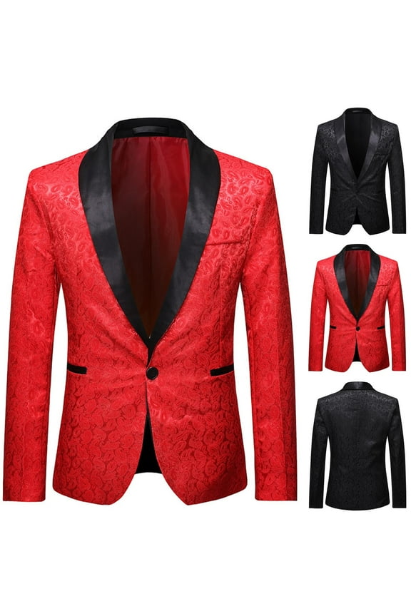 Men Floral Blazer Suit Jacket Slim Fit Stretchy Satin 1 Button Sport Coat Dinner Party Prom Wedding Banquet Stylish Tuxedo