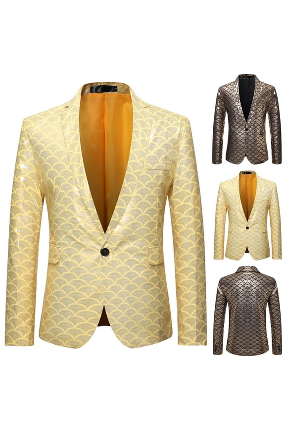 Men Floral Blazer Suit Jacket Slim Fit Stretchy Satin 1 Button Sport Coat Dinner Party Prom Wedding Banquet Stylish Tuxedo