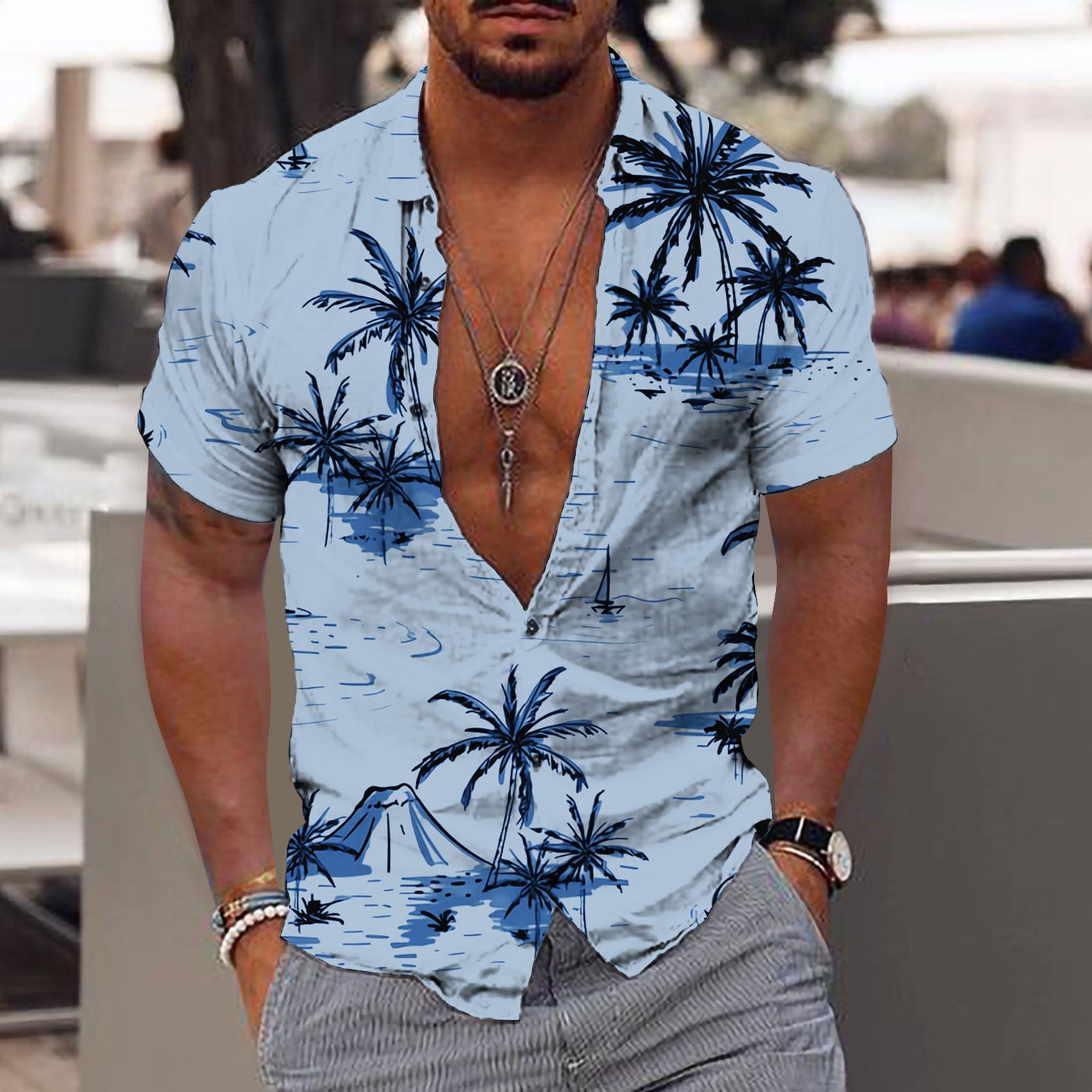 Fishing Shirts for Men, Men's Casual Button-Down Shirts Cotton Linen Short  Sleeve Hawaiian Shirt Summer Vacation Beach Tops