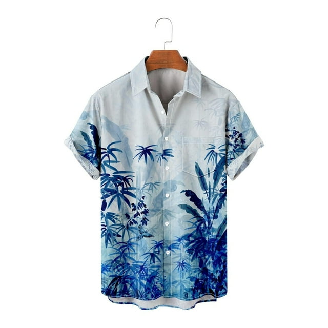 Men Floral Hawaiian Shirts Short Sleeve Graphic Tshirt Lapel Button Up