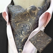 Men Floral Paisley Cravat Ascot Necktie Matching Hanky Pocket Square Set