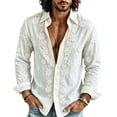 thumbnail image 1 of Men Floral Print Button up Shirts Casual Long Sleeve Slim Fit Blouse with Pocket Lightweight Bohemian Clothes, 1 of 5