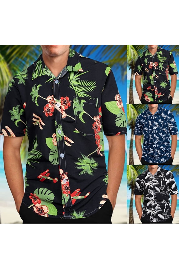 Men Floral Print Hawaiian Shirts Fashion Tropical Beach Shirt Big and Tall Aloha Tshirt Short Sleeve Button Up Shirts