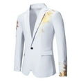 thumbnail image 1 of Men Flower Blazer Suit Jacket Regular Shawl Lapel Tuxedo Party Prom Wedding Tuxedo Coat Suit Jackets White XL, 1 of 9