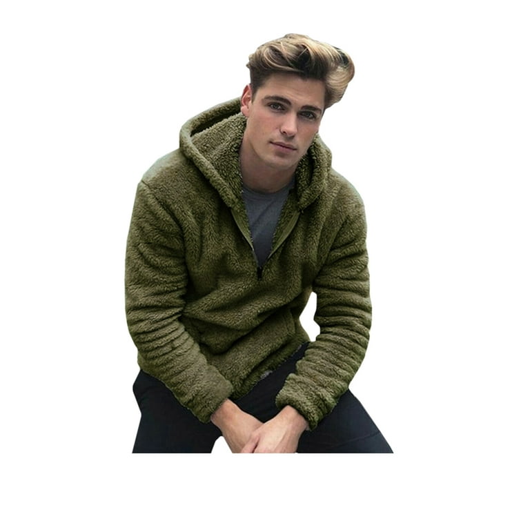 Men Fluffy Fleece Hoodie Jacket Teddy Bear Hooded Sweatshirt Warm Coat Walmart