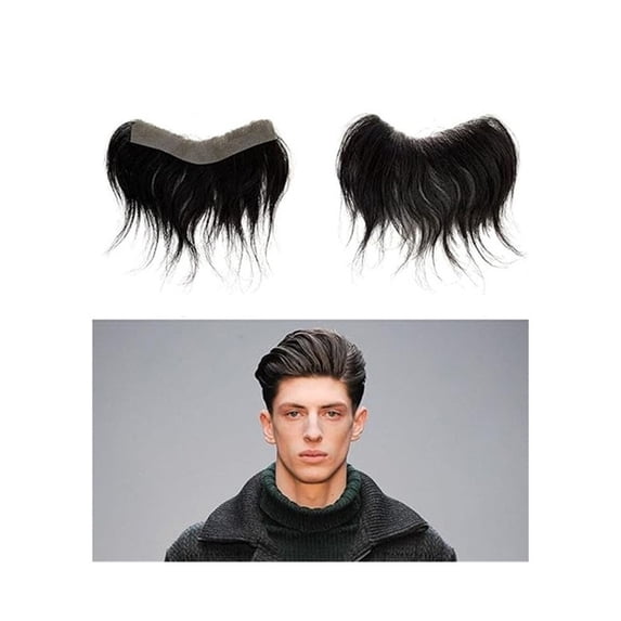 Men Forehead Hairline Toupee 1B# Off Black Human Hair Thin PU Skin Natural Hairline Men's Hairpieces