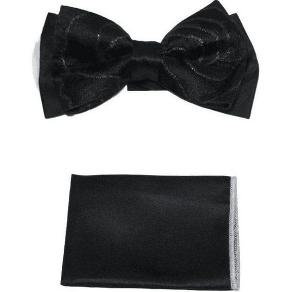 Men Formal Award Bow Tie Hankie Insomnia by Manzini Floral MZS303 Black Gold