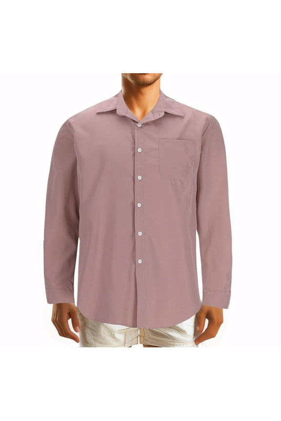 Men Formal Shirt Solid Lapel Button Down Long Sleeve Overd Cotton Tops Office Work Business Tees Casual Loose Comforty Breathable Blouses Classic Fall Winter Clothes