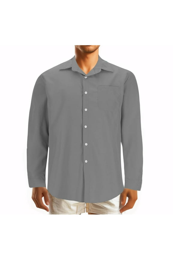 Men Formal Shirt Solid Lapel Button Down Long Sleeve Overd Cotton Tops Office Work Business Tees Casual Loose Comforty Breathable Blouses Classic Fall Winter Clothes