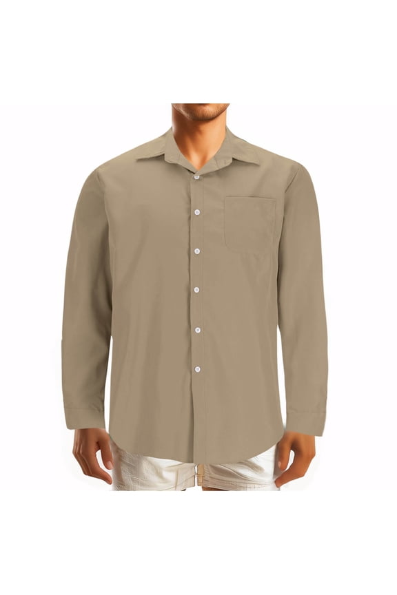 Men Formal Shirt Solid Lapel Button Down Long Sleeve Overd Cotton Tops Office Work Business Tees Casual Loose Comforty Breathable Blouses Classic Fall Winter Clothes