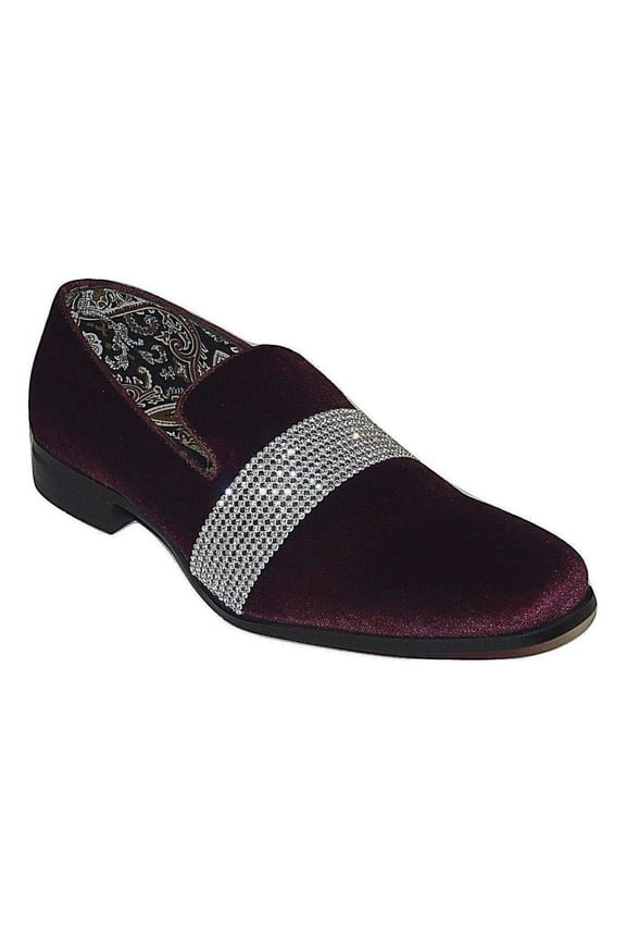 Men Formal shoes After midnight Velvet silver Crystal Slip on 6715 Burgundy new.