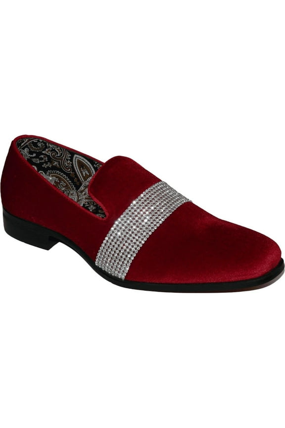 Men Formal shoes After midnight Velvet silver Crystal Slip on 6715 Red/Silver