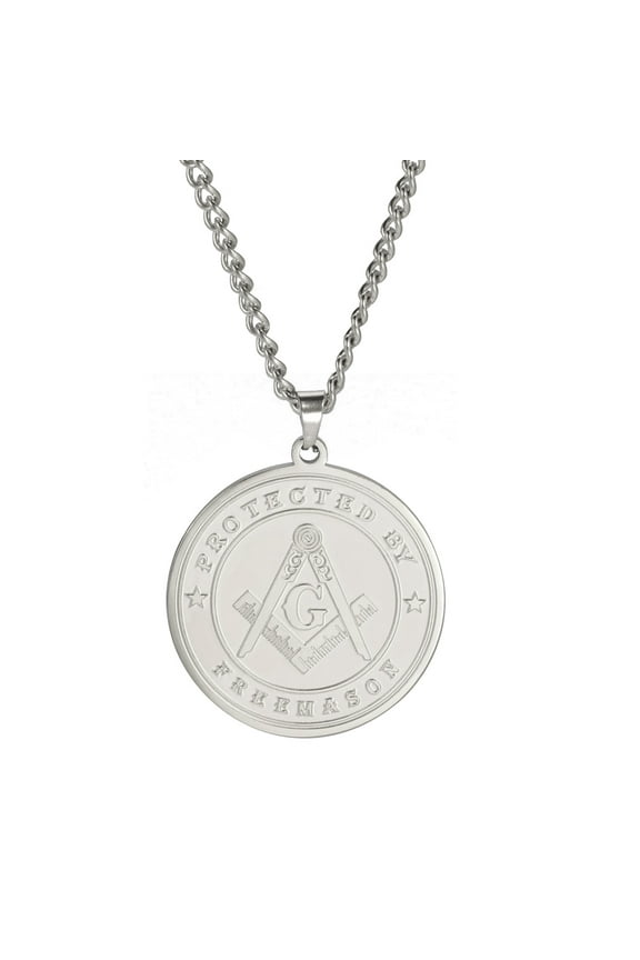 Men Freemason Masonic Round Silver Pendant Necklace Stainless Steel Jewelry Gift