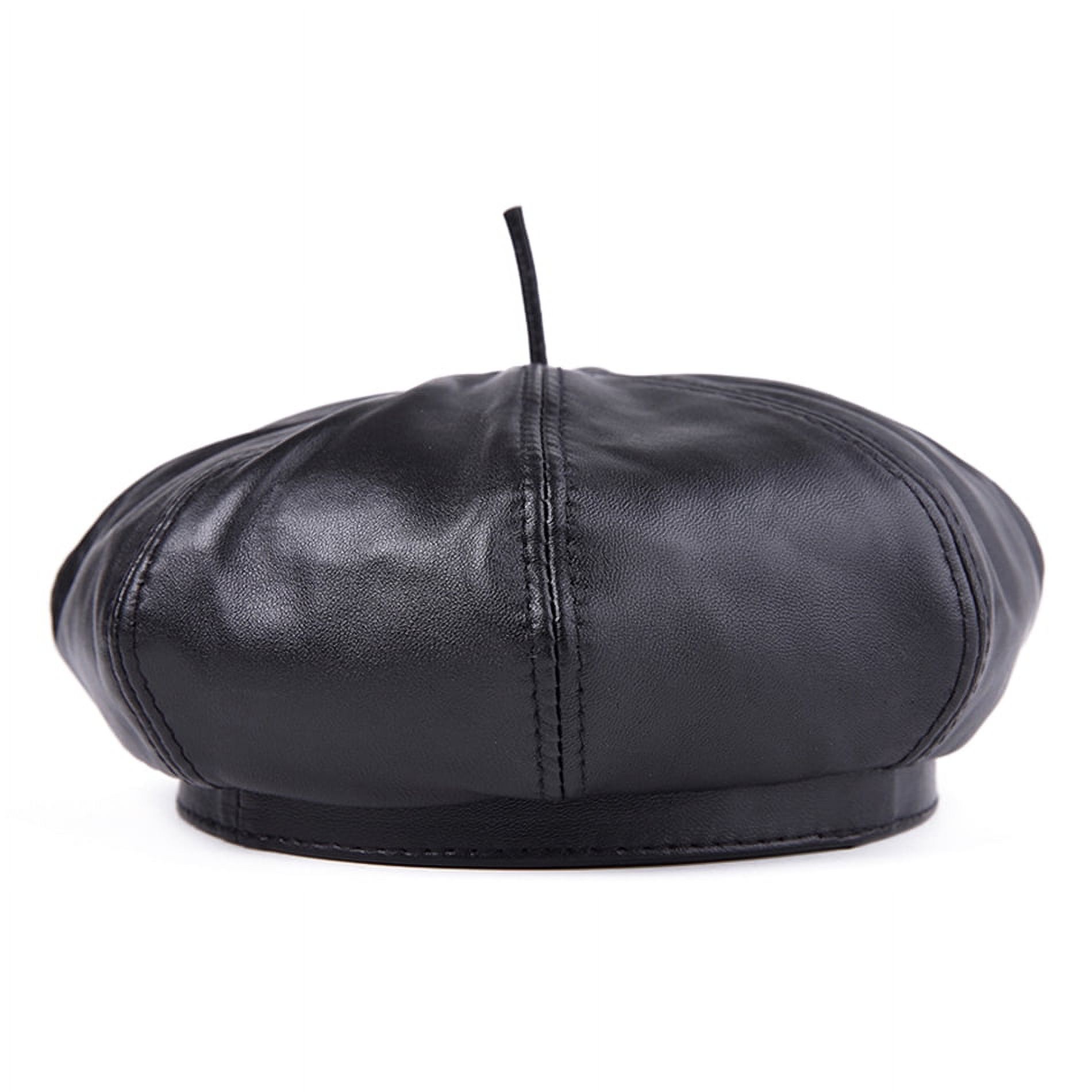 Men French Berets Hat Black Genuine Leather Painters Hat Male Natural 