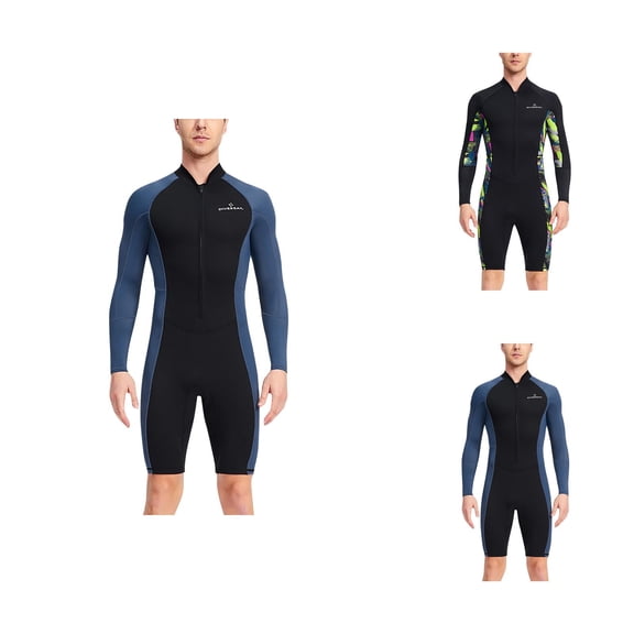 Men Full Body Dive Suits - 1.5mm Long Sleeve Sun Protection, Thermal Shorty Wetsuits for Snorkeling Surfing Swimming