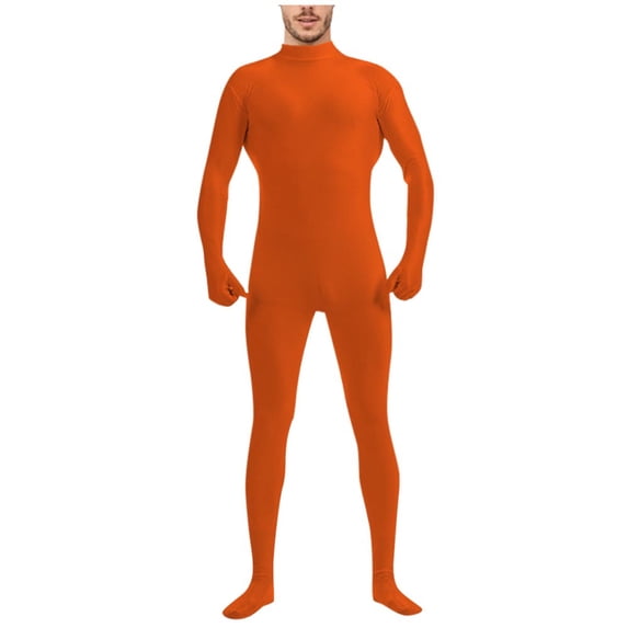 Men Full Body Stretch Bodysuit,Halloween Long Sleeve Soft Solid Color Slim Fit One Piece Jumpsuit for Adult Dress Up