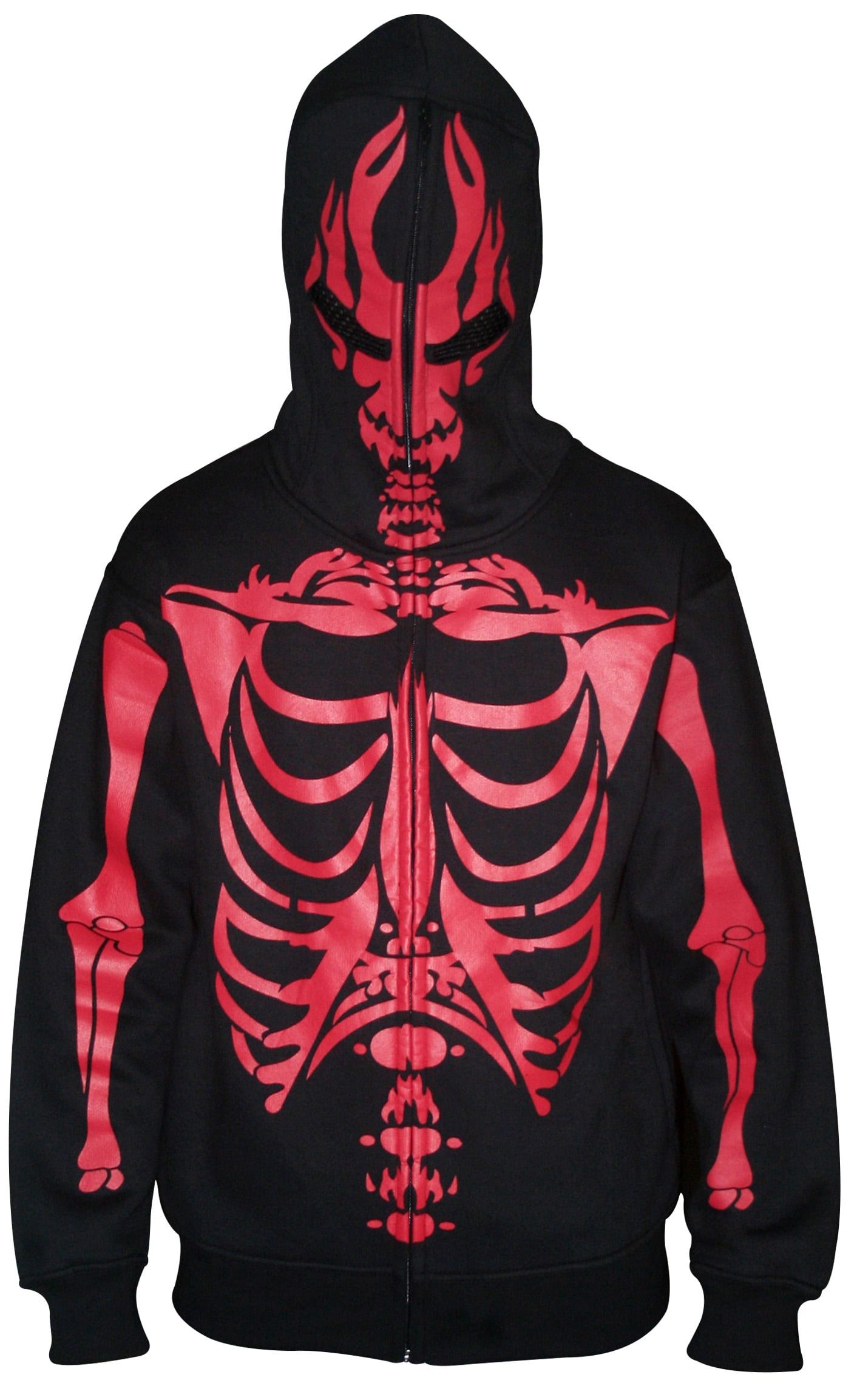 Men Full Face Mask Skeleton Skull Hoodie Halloween Costume Black Red ...