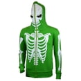 thumbnail image 1 of Men Full Face Mask Skeleton Skull Hoodie Halloween Costume Green S, 1 of 3