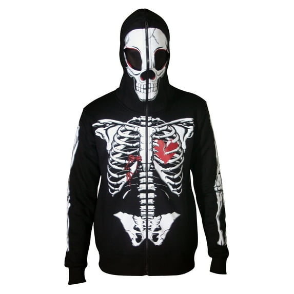 Men Full Face Mask Skeleton Skull Hoodie Halloween Costume Hoodie Black XXL