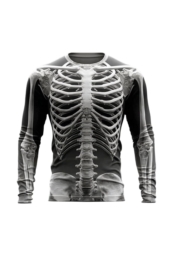 Men Full Skeleton Bone Print Crew Neck Long Sleeve T-Shirt, Loose Fit Gothic Halloween Graphic Casual Streetwear Tee Top(Black,XL)