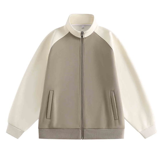 Men Full Zip Fleece Jackets, Raglan Long Sleeve Zipper Sweatshirt No Hood Stand Collar Winter Warm Color Block Zip Up Jackets Outerwear