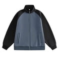 thumbnail image 1 of Men Full Zip Fleece Jackets, Raglan Long Sleeve Zipper Sweatshirt No Hood Stand Collar Winter Warm Color Block Zip Up Jackets Outerwear, 1 of 2