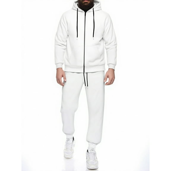 Men Full Zip Hoodie and Sweatpants Set Two Piece Tracksuit Long Sleeve Hooded Jacket with Drawstring Pants Pockets