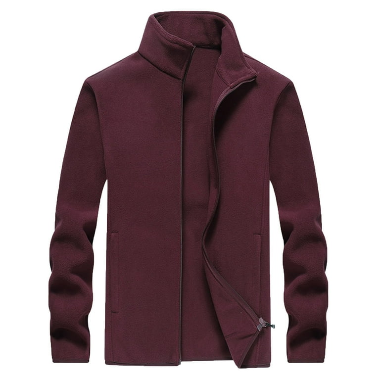 Men Full Zip Up Fleece Jacket Stand Collar Sports Warm Zipper