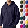 thumbnail image 1 of Men Full Zip Up Hoodie Sweatshirt Long Sleeve Drawstring Hood With Kangaroo Pocket Soft Fleece Casual Workout Streetwear Hooded Jacket Tops Navy S, 1 of 7