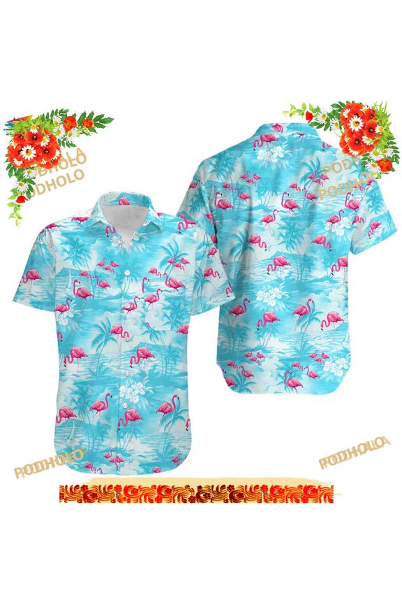 Men Funky Flamingo Hawaiian Shirt