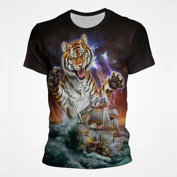Men Funny Animals Pattern T-Shirt Streetwear 3D Digital Print Tee Loose Hip Hop Short Sleeve Unisex Tops