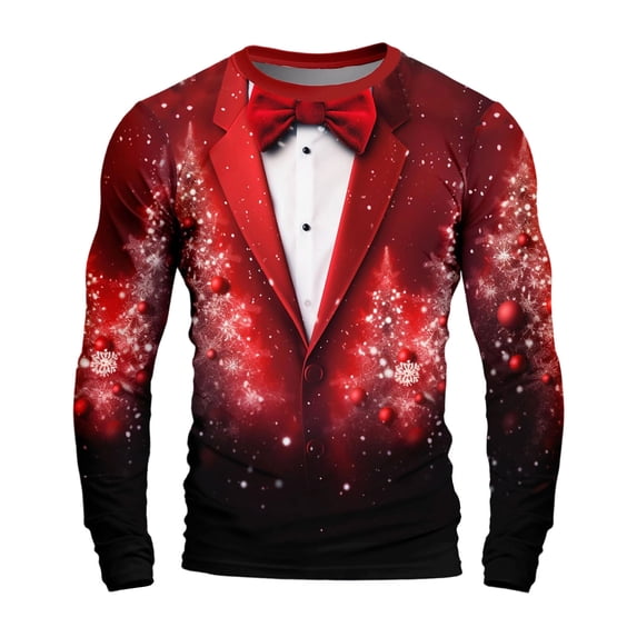 Men Funny Christmas Printed Top Ugly Christmas Sweatshirt 3D Suit Print Crew Neck Long Sleeve Outdoor Holiday Pullover