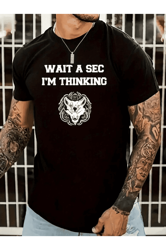 Men Funny Tech Graphic T-Shirt, Wait A Sec I'm Thinking Sun Loading Icon Crew Neck Summer Tee, Machine Washable Casual Novelty Gift for Tech Lovers