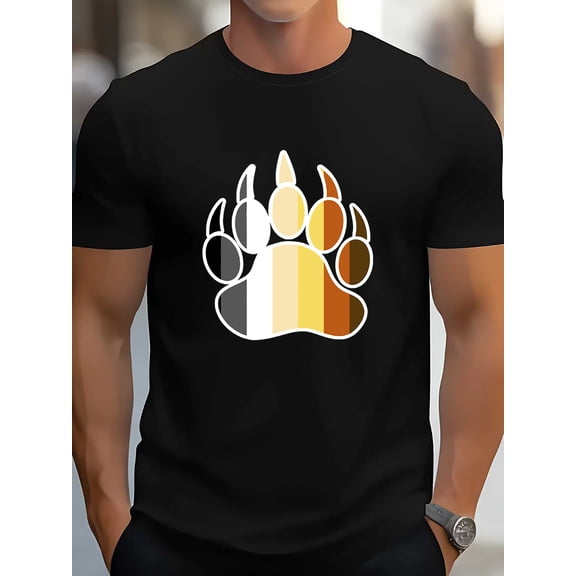 Men' Gay Bear Pride Flag & Bear Paw Print T-Shirt - -Fit Short Sleeve Casual Outdoor Pride Apparel Suitable for Spring Summer Fall - Bear Community Gay Bear Identity Clothing