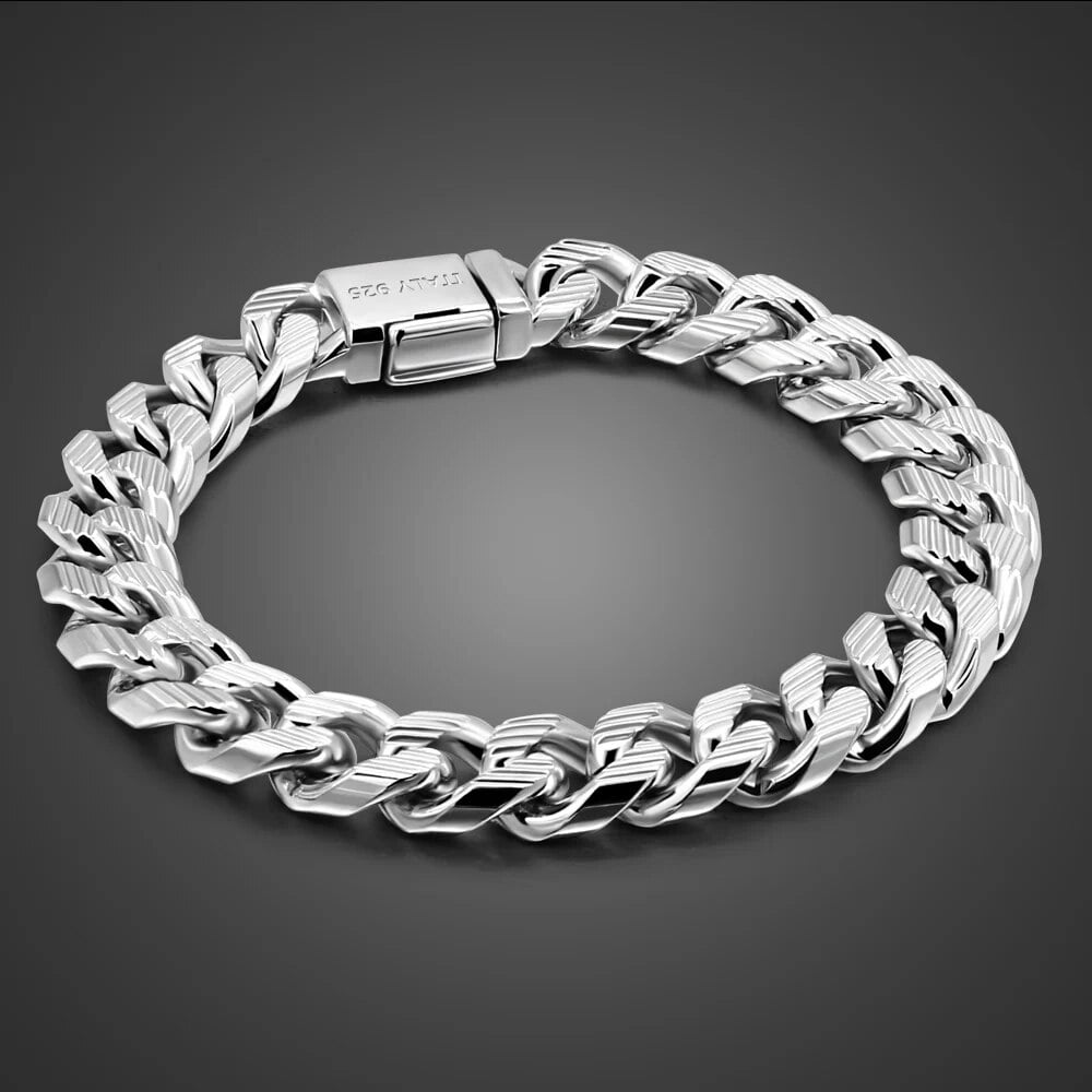 Men Genuine 100% 925 Sterling Silver Bracelets Curb Cuban Chain 10 MM 7-10 inch Italy Silver Bracelets Punk Fine Jewelry Gift Gift