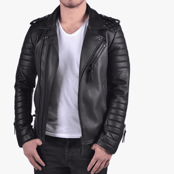 Men Genuine Lambskin motorcycle Biker Slim Fit Stylish Leather Jacket With Zipper & Pocket