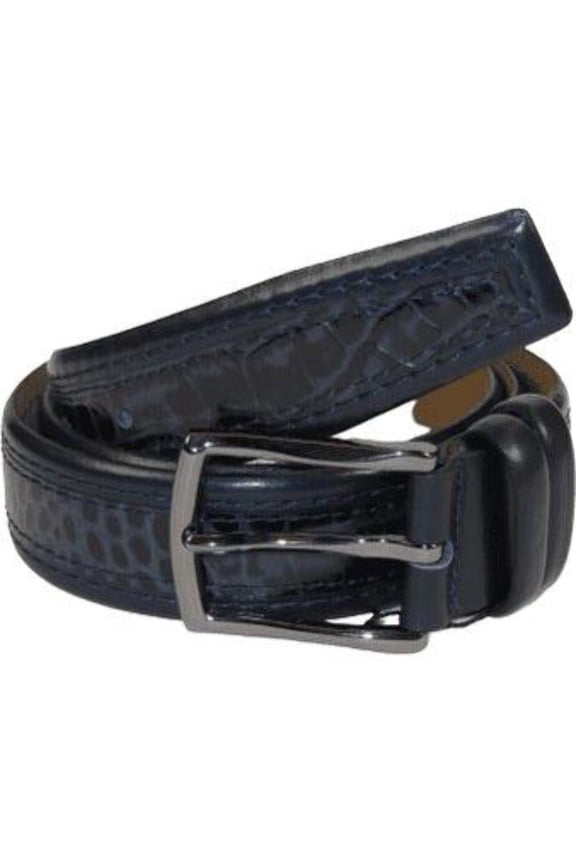 Men Genuine Leather Belt PIERO ROSSI Turkey Crocodile print Stitched 3071 Navy