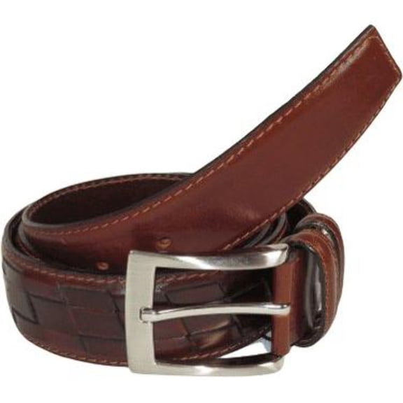 Men Genuine Leather Belt PIERO ROSSI Turkey Soft Full Grain Stitched #137 Cognac