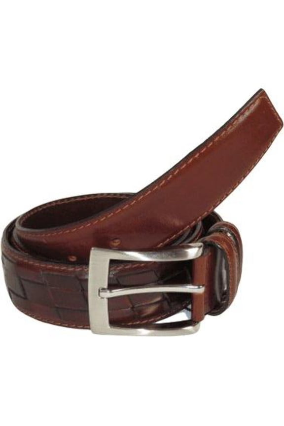 Men Genuine Leather Belt PIERO ROSSI Turkey Soft Full Grain Stitched #137 Cognac