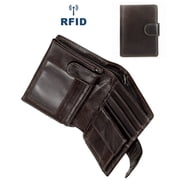 Men Genuine Leather Bifold Hybrid Short Wallets, Flap Out Trifold Wallet 13 Credit Card Slots Holder 3 ID/Photo Window 1 Coin Pouch. RFID Blocking.