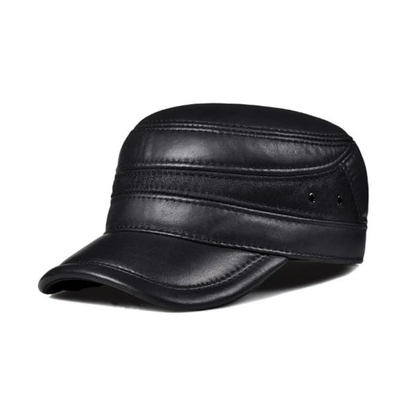 Men Genuine Leather Black/Brown Flat Baseball Caps Male 55-60 Cm Customized Size Outdoor Warm Hat ,Fashion Design