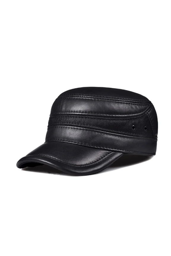 Men Genuine Leather Black/Brown Flat Baseball Caps Male 55-60 Cm Customized Size Outdoor Warm Hat ,Unique Design
