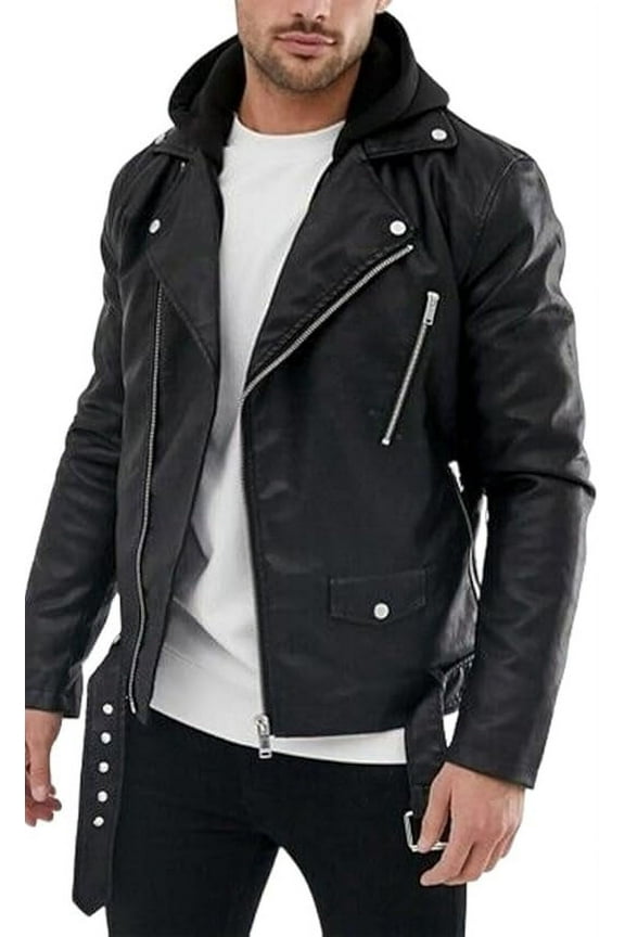Men Genuine Leather Jacket Hooded Jacket for Men A315