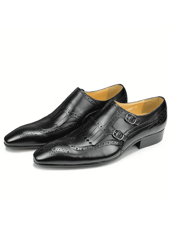 Men Genuine Leather Oxford Shoes Vintage Style Double Monk Strap Buckle Top Grain Leather Upper Wedding Business Formal Occasions