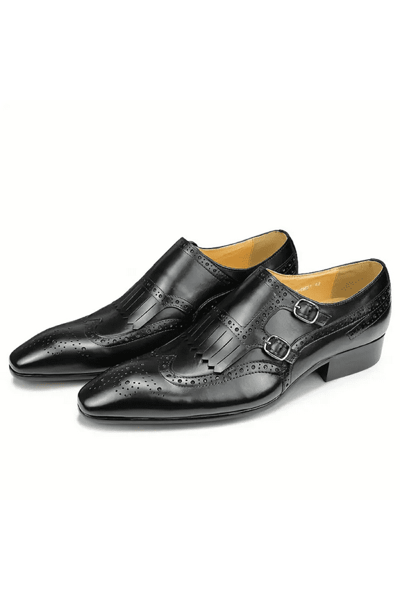 Men Genuine Leather Oxford Shoes Vintage Style Double Monk Strap Buckle Top Grain Leather Upper Wedding Business Formal Occasions