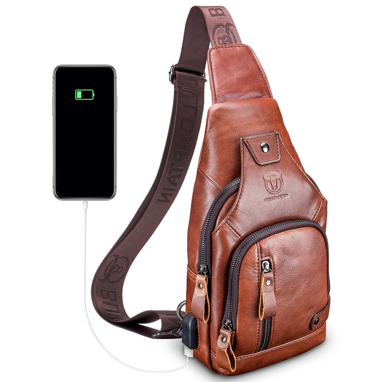 Genuine Leather Sling Backpack Crossbody Daypack Casual Shoulder Bag Real Cowhide Leather Sling Backpack, Men main image 4