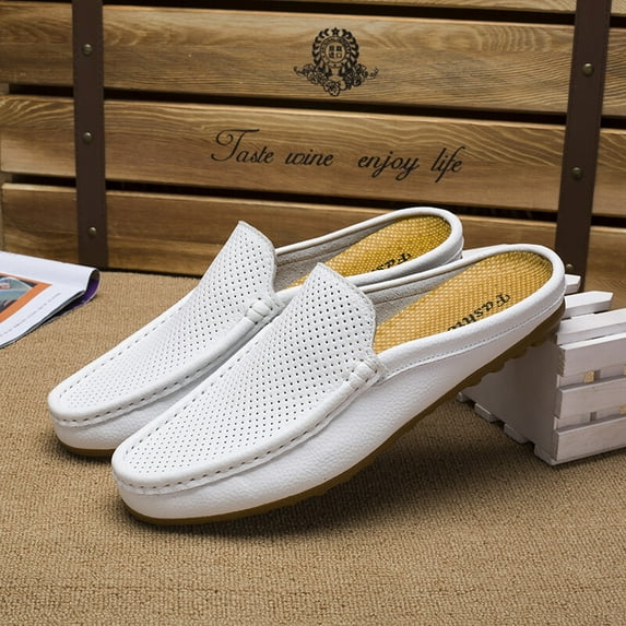 Men Genuine Leather Slip On Mules Light Open Back Casual Shoes Walking Driving