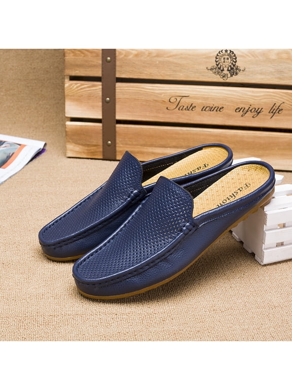 Men Genuine Leather Slip On Mules Light Open Back Casual Shoes Walking Driving