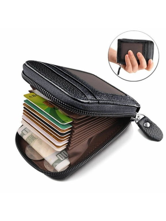 Men Genuine Leather Wallet Credit Card Holder RFID Blocking Zipper Pocket Thin